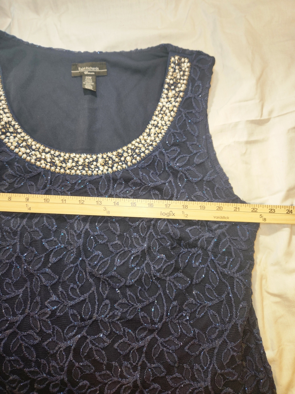 R&M Richards Navy Beaded Scoop Neck Lace Camisole 20W - Picture 7 of 9